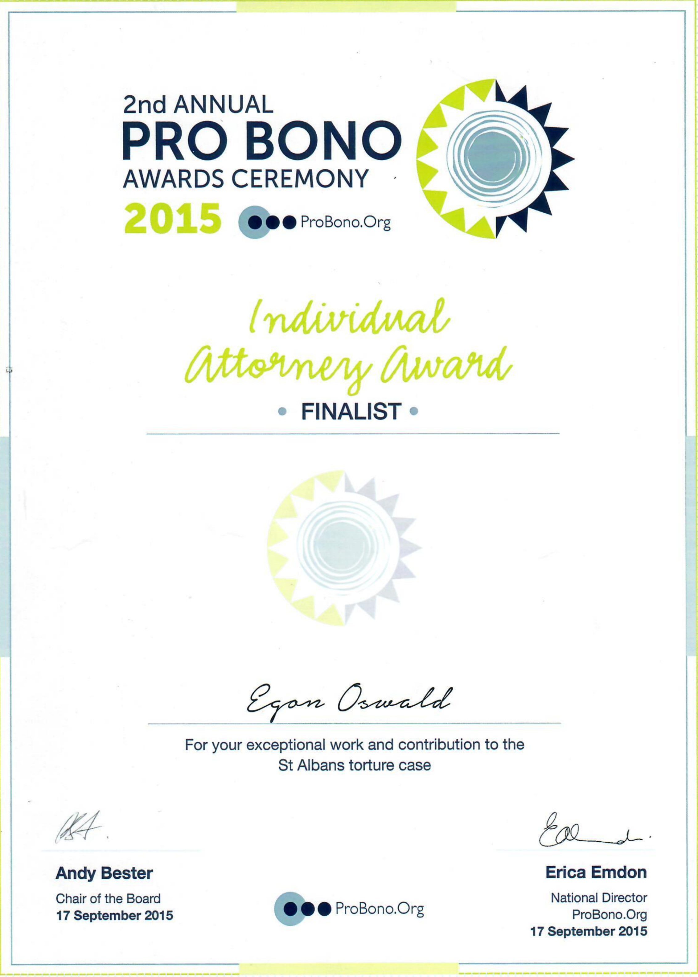 Pro Bono Award